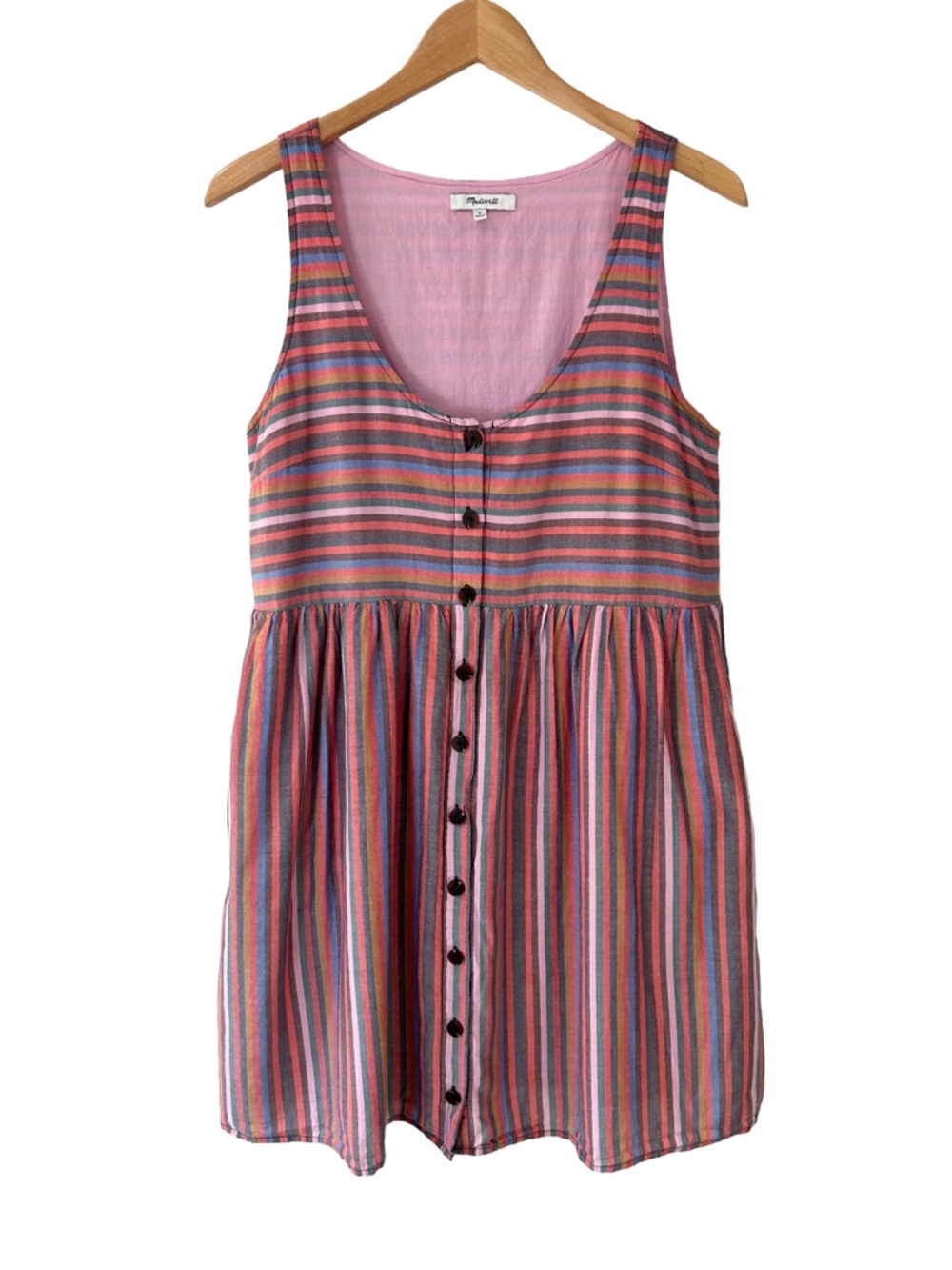 Madewell Scoop Neck Tank Dress Rainbow Stripe M pink wine jumper dress cotton